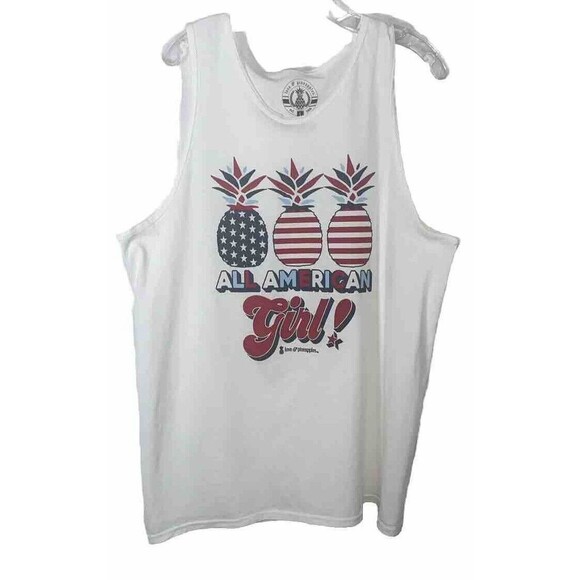L Love&Pineapples All American Girl White Woman Graphic Tank Top 100% Cotton - Picture 1 of 7